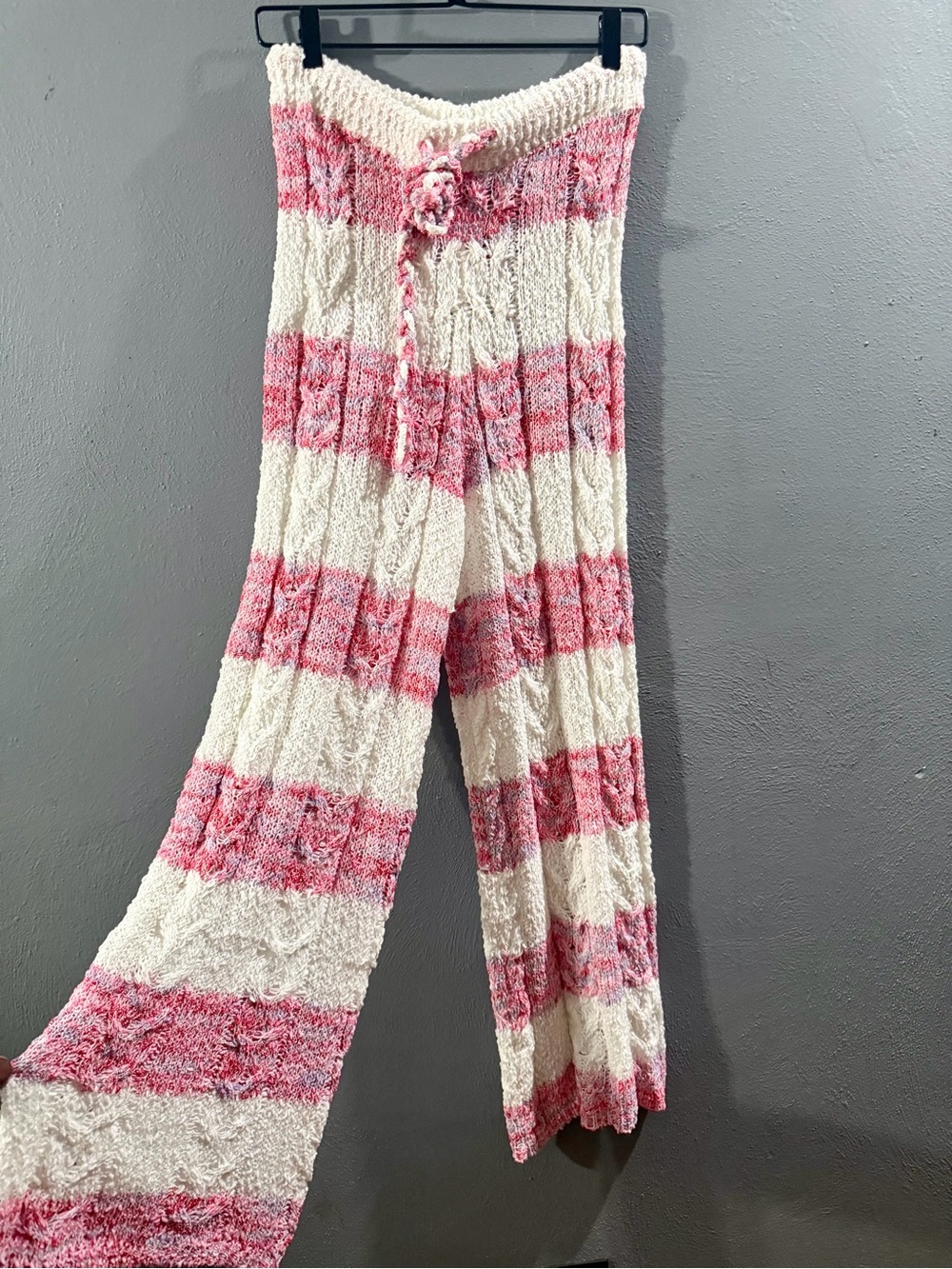 NWOT. POL Pink & Cream Striped Chunky Knit Wide-Leg Pants